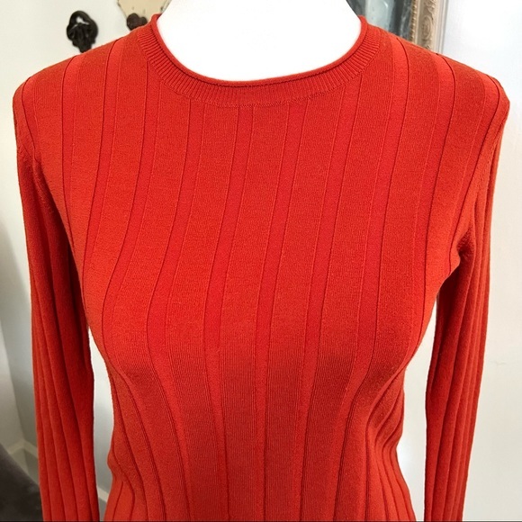 Everlane Burnt Orange Small Ribbed Wool Long Sleeve blouse - Picture 3 of 7